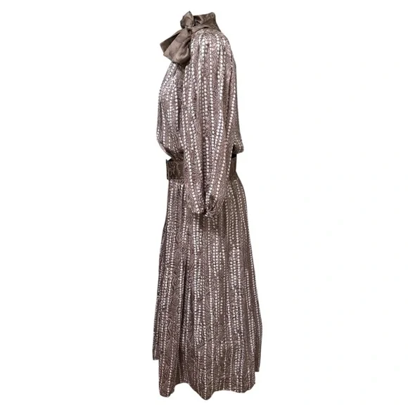 Vintage Diane Freis Original Silk Maxi Dress Belted Bow Neck Size Small NWT - Picture 5 of 7